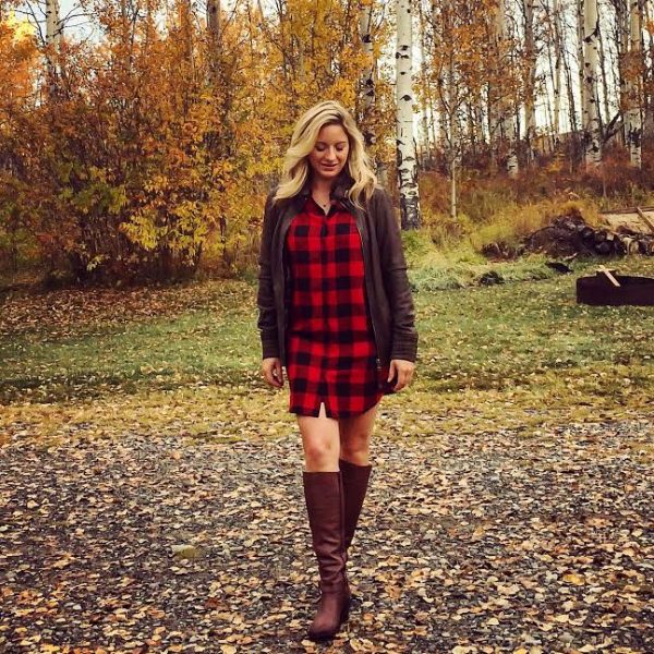 plaid shirt dress outfit