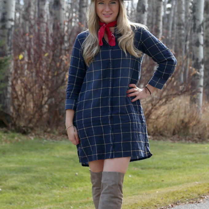 Plaid Dress and Over the Knee Boots